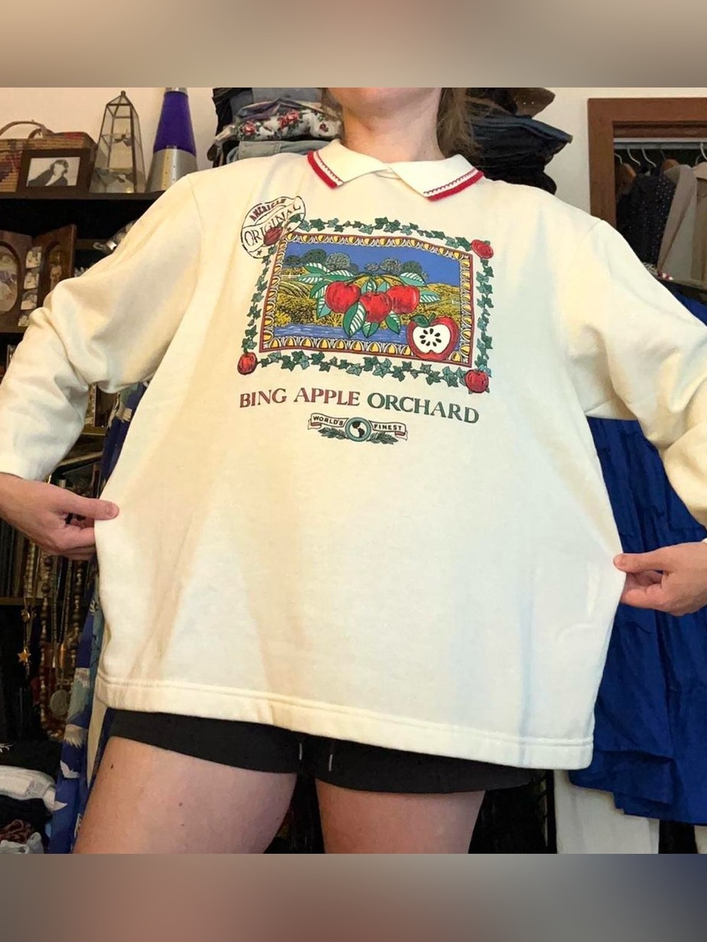 90s Sears NWT Bing Apple Orchard Fleece Sweatshirt Plus Size 1X Grandma Fall - Picture 10 of 15